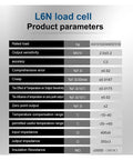 L6N Single Point Load Cell Sensor product parameters chart detailing specifications for weight measurement up to 50 kg.