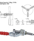 Diagram and image of Rugged Heavy Duty Push Pull Toggle Clamp With 701 Lbs Holding Capacity, 180 Degree Quick Release