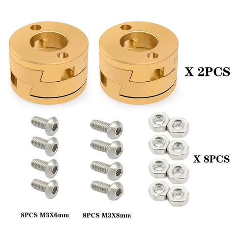 2 Pack Brass Couplers For 3D Printer Z Axis T8 Lead Screw And Hotbed with screws and nuts, CNC machined, low backlash.