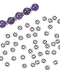 Antique Silver Daisy Flower Spacer Beads 6mm 300Pcs Tibetan Style Alloy Spacer Beads For Dope DIY Jewelry Making Bracelet Necklace Earring Craft Supplies Loose Beads shown with purple beads