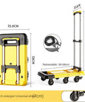 Heavy Duty Folding Platform Hand Truck With 6 Wheels Trolley Cart And Stretchable Handle For Home And Office Use Yellow, Anti Slip Chassis, Telescopic Design, Foldable, Space Saving All Purpose Cargo Carrier, 35.8x58x98 cm, steel