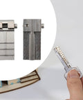 Thinking Process: stainless steel key fixture clamp, 16.9x54.1mm, shown holding a key for cutting duplicates