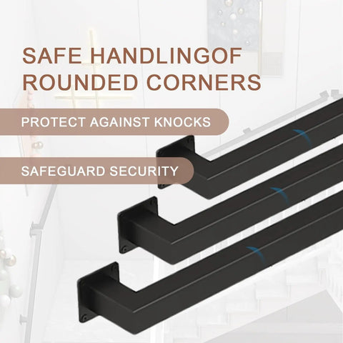 Heavy Hitter Black Wrought Iron Wall Mount Railing Bracket Kit adjustable support post with rounded corners for safety.