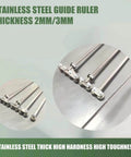 3mm Stainless Steel Positioning Jig And Cutting Guide For Precision Woodworking Metalworking And Polystyrene Projects With Accurate Measuring And Straight Cuts Built To Last And Rock Solid, showing guide ruler thickness and features.