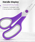 Five Pack 8 Inch Multipurpose Fabric Scissors Set For Sewing, Craft, Office And School, purple handle close-up