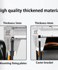 Rock Solid Heavy Duty Swivel Casters With Dual Brake System And Double Bearing Nylon Wheels, measuring 5mm and 4mm thickness.