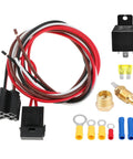 Premium 40 Amp 12V Cooling Fan Relay Thermostat Switch Kit with wiring, relay, and connectors for effective engine cooling.