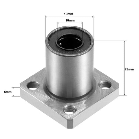 LMK10UU Square Flange Linear Ball Bearing Bushing, 10mm Bore X 19mm OD X 29mm Length, Double Sealed Chrome Steel