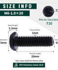 Snag This Badass Set Of M6 By 20mm Button Head Torx Machine Screws In Premium Stainless Steel With A Sleek Black Finish And T30 Security Bits For Tough Anti Theft Garage Builds, size info with measurements.