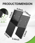 4 Pack Heavy Duty Post Brackets Tie In Beam Supports For 4x4 Posts To Beams High Carbon Steel Black Powder Coated Finish Rust Resistant Gazebo Deck Porch Post To Beam Anchors For Wood Beams Support, showing dimensions