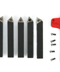 Five Piece Three Eighths Inch Indexable Turning Tool Set With Cemented Carbide And Nickel Coating includes 5 inserts and key