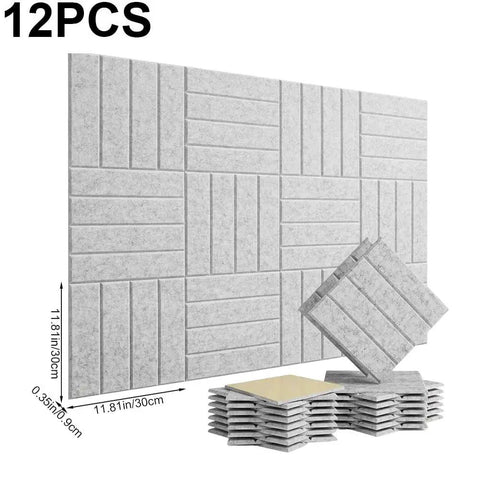 Premium Slick Self Adhesive Foam Panels 12 Pack Acoustic Wall Tiles for Soundproofing, 300mm size, gray texture.