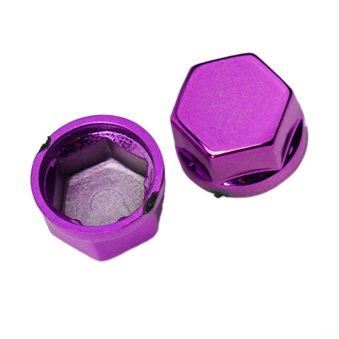 Purple 30 Piece Motorcycle Bolt Cap Covers Assortment Kit With Hex Head Dome Caps For Engine Frame And Fairing Protection Fits Kawasaki Honda Suzuki Dirt Bikes Chrome Plated Plastic Finish, purple hex cap close-up