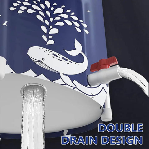 Portable Adult Bathtub For Ice Baths And Warm Spas, Folding Japanese Soaking Tub double drain design with whale graphic