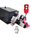 Portable 12V Hydraulic Power Unit for Car Lifts and Dump Trailers with 0.8 kW output and remote control, compact design