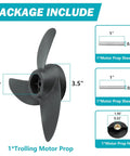 Go To Three Blade Trolling Motor Propeller Replacement For Machete III 3.5 Inch Hub Small Boat Motor Package Contents