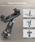 Bangin Universal Phone Holder Mount With Cold Shoe And Quick Release Clamp features three rotary joints for adjustable angles.