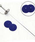 Blue Wool Felt Fencing Hand Guard Pads Replacement displayed with fencing saber.