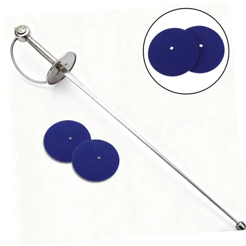 Blue Wool Felt Fencing Hand Guard Pads Replacement displayed with fencing saber.