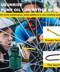 Green metal oil can with 9in straight and 3in flexible spouts for precise machinery lubrication