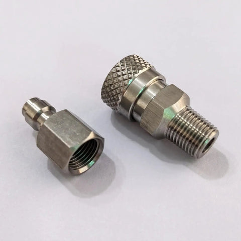 Beefed Up Stainless Steel Eight Millimeter Quick Disconnect Adapter Set One Eighth NPT Threads M And F QD for 6000 PSI systems