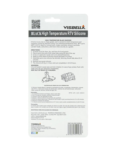 Visbella Black High Temperature RTV Silicone gasket maker, 3.7 oz