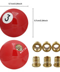 Billiard Style Shift Knob For Cars Trucks And SUVs Red No 3 Round Ball Gear Shifter Knob For Automatic And Manual Transmission Easy Grip And Cool Interior Accessory, shown with adapters and dimensions.