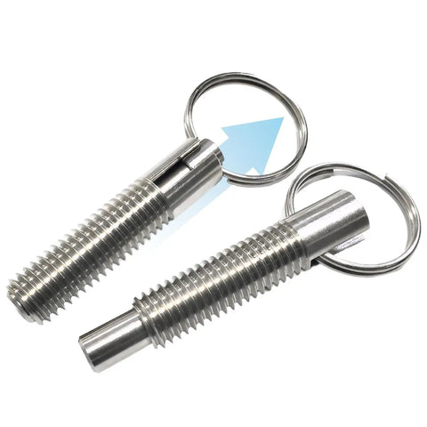 Heavy Duty M8 Spring Plunger With Smooth Pull Ring Self Locking Retractable Bolt Threaded Pin Stainless Steel close up view