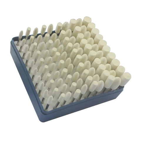 100-Piece Wool Felt Grinding And Polishing Attachment Set For Dremel And Rotary Tools, mandrel mounted in plastic tray