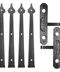 Built Tough Garage Door Hardware Kit With Sleek Decorative Handles And Beefy Steel Hinges for smooth closing, showing black decorative handles and hinges.