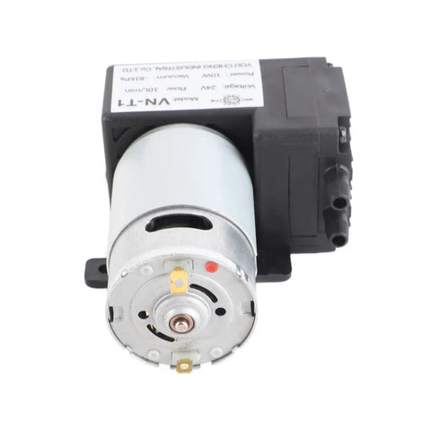 Totally Quiet DC Vacuum Pump VN T1 Workhorse With 81KPa Suction For Industrial Use Electronics And DIY Projects 10L Per Minute Flow 12V 24V Electric Drive Ideal For Pipeline Gas Systems, compact black-and-silver motor pump front view