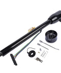 GELUOXI GM 32-inch tilt manual steering column kit with key, 9-hole adapter, wiring harness, black stainless finish.