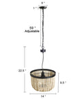 One Light Wood Beaded Chandelier Mini Rustic Farmhouse Boho Pendant Lighting For Dining Room And Entryway Grey Blue Beads