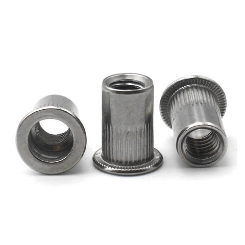 20 Piece Flat Head Threaded Insert Rivet Nuts Kit For Steel And ABS, Zinc Plated Iron And Carbon Steel Bodies With Knurled Design, Built Tough High Strength Non Deforming Threads Easy Install Durable Fastener Inserts, silver