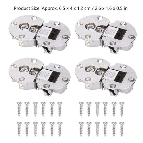 Four semicircular zinc alloy cabinet hinges with screws, concealed 90 degree flip door hinge, ultra quiet soft close heavy duty