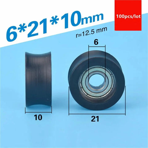 Rugged 100 Piece U Groove Plastic Coated Bearing 696ZZ Door Window Roller, 6*21*10mm size, made from durable POM, suitable for repairs.