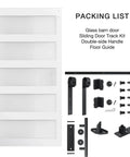 5-Panel Sliding Glass Barn Door 42-Inch By 84-Inch With Frosted Glass Waterproof Scratch-Resistant Privacy For Bathroom Includes 7-Foot Hardware Kit