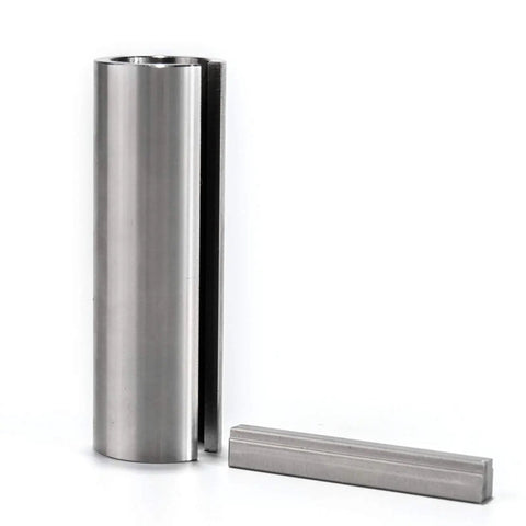 Stainless Steel Crank Shaft Sleeve Adapter From Three Quarter Inch To One Inch Three Inch Long With Two Inch Step Key And One Quarter Inch Keyway Fits Gas Engine Pulleys And Predator Pulleys Precise Fit And Durable Construction shown with keyway detail