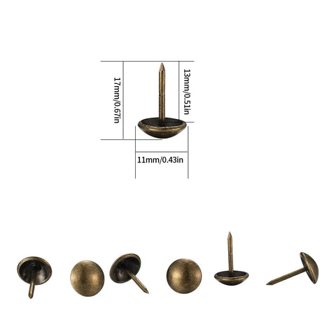 Premium 320 Piece Set Of Top Shelf Upholstery Tacks featuring smooth round heads, dimensions 11mm by 17mm for DIY upgrades.