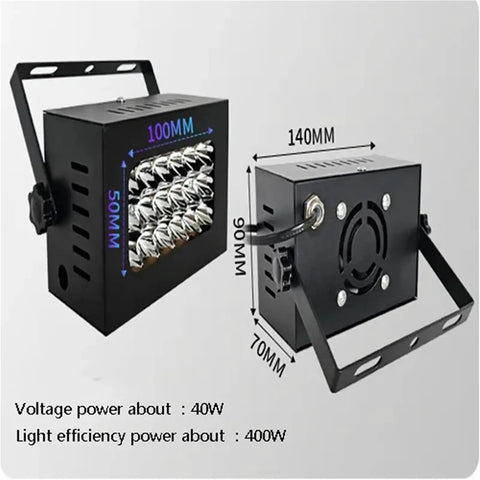 Knockout 1600W UV Cure Lamp Dual 365nm And 395nm LED Spotlight showing size dimensions and details for portable curing gear.