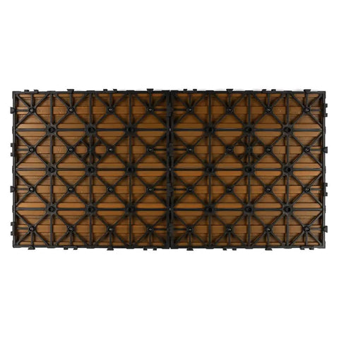 Back view of UltraShield Naturale Quick Deck Outdoor Composite Tile 2 Ft By 1 Ft Peruvian Teak, sturdy snap-together base
