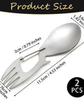 4 In 1 Stainless Steel Spoon Fork With Carabiner And Bottle Opener, Lightweight Survival Tool For Hiking And Camping, Easy To Pack Go To EDC Gear For Outdoors, 2 Pack, dimensions shown