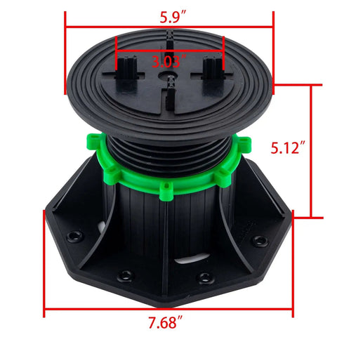 8 Pack Adjustable Plastic Pedestal Paver Stands For Decks And Floors, Height Locking 3.5 To 5.5 Inches, base with dimensions