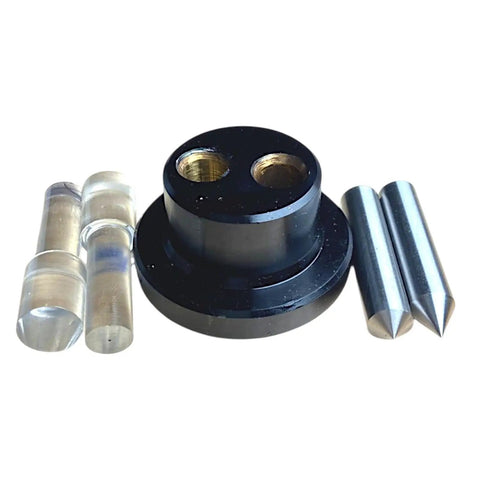 Hella Accurate Optical Center Punch Set With 9X Magnifying Bullseye And Crosshair Lenses, black base with glass heads and steel nibs.