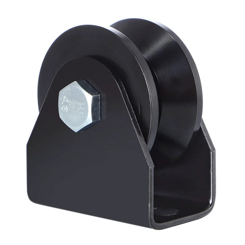 Front view of Four Pack V Groove Caster Two Point Five Inch Wheel Sliding Gate Wheel Rigid Caster with steel body for gates