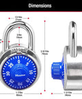 Locker Lock Combination Padlock For School And Gym Lockers Indoor Use 1 Pack with dimensions, blue durable metal body