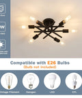 Six Light Black Matte Sputnik Ceiling Light Fixture Semi Flush Mount With E26 Base for cozy modern farmhouse style