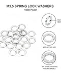 M3.5 Spring Lock Washers 304 Stainless Steel Split Ring Fasteners For Machinery And Automotive Repair 1000 Pack displayed