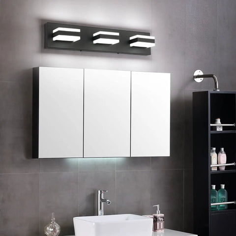 Black LED Vanity Light Fixture Over Mirror Three Light Modern Bath Lighting For Bathroom Restroom Easy 15 Minute Install 16W Hardwired