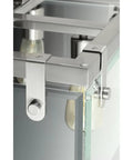 Close-up of Glayse Collection 3-Light Clear Glass Luxe Bath Vanity Light in Brushed Nickel showing sleek modern design.